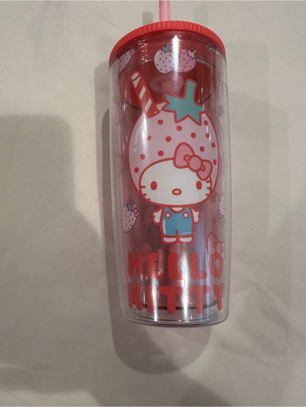 Hello Kitty Pink and Red Strawberry Tumbler with Straw
